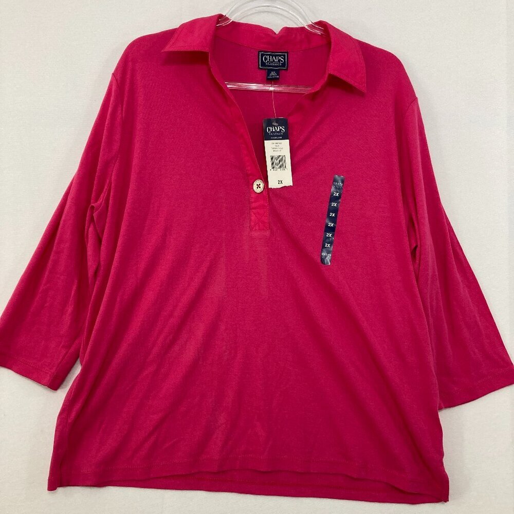 Chaps Women's Bright Fuchsia 3/4 Sleeve Polo Blouse